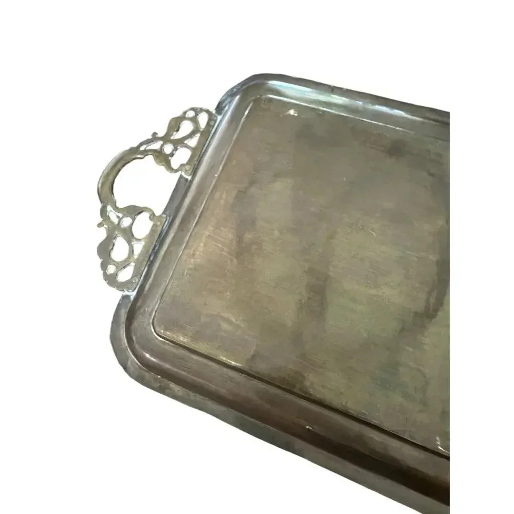 Vintage Indian Peacock Tea Tray Painted Etched Brass Small